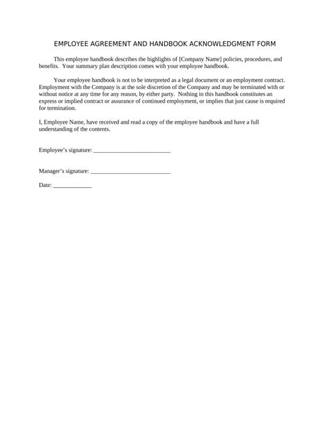 Employee Handbook Acknowledgment Form .